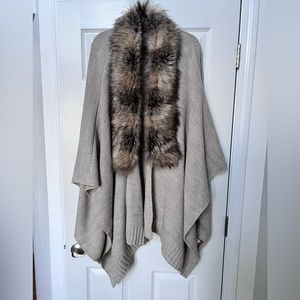 Fur trimmed cardigan/poncho